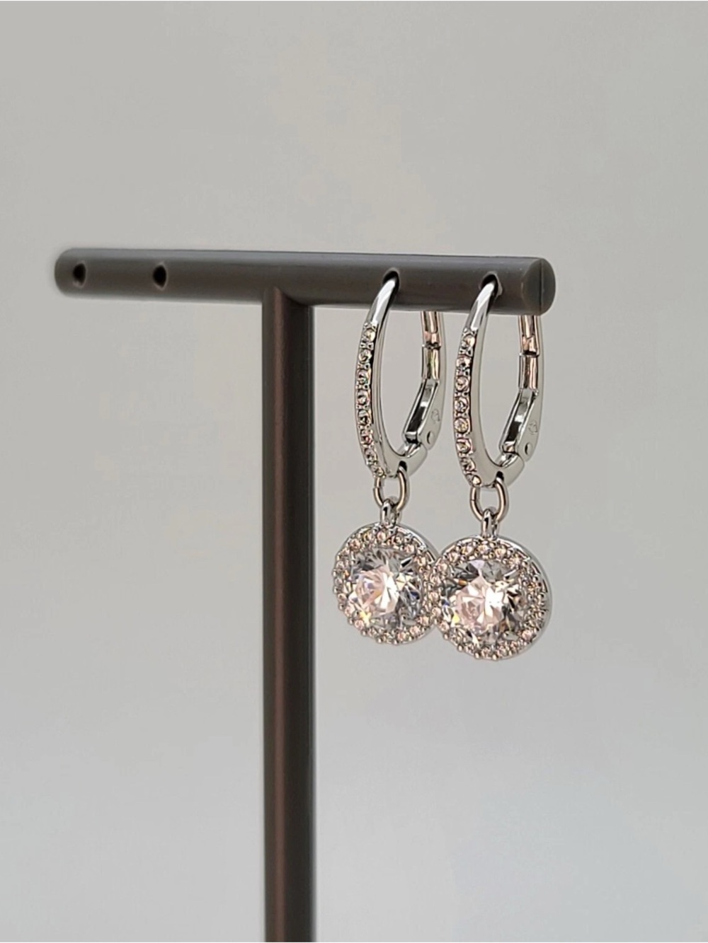 Authentic Swarovski Crystal Drop Hoop Earrings Rhodium Plated - Picture 8 of 8